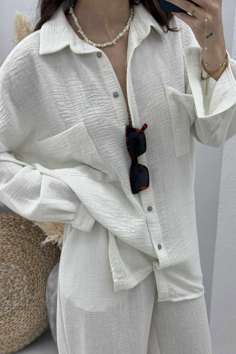 ONE COLOR SHIRT+TROUSERS WOMEN SET CREAM/KREM - 4