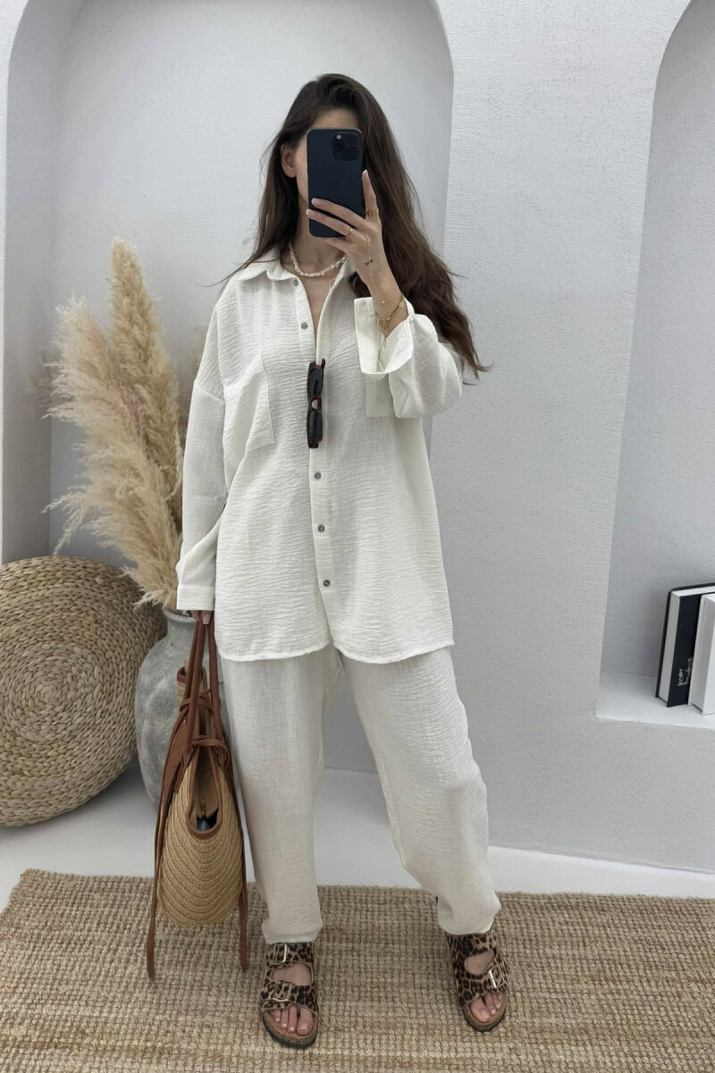 ONE COLOR SHIRT+TROUSERS WOMEN SET CREAM/KREM - 5