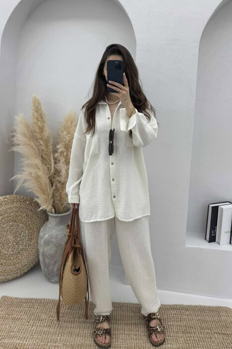ONE COLOR SHIRT+TROUSERS WOMEN SET CREAM/KREM - 6