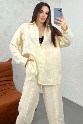 ONE COLOR SHIRT+TROUSERS WOMEN SET CREAM/KREM 