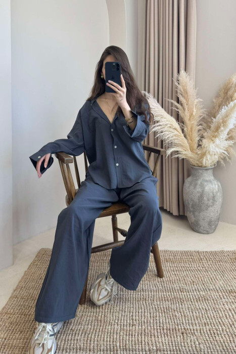 ONE COLOR SHIRT+TROUSERS WOMEN SET DARK GREY/GEE - 4