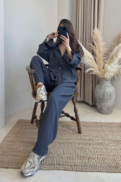 ONE COLOR SHIRT+TROUSERS WOMEN SET DARK GREY/GEE - 5