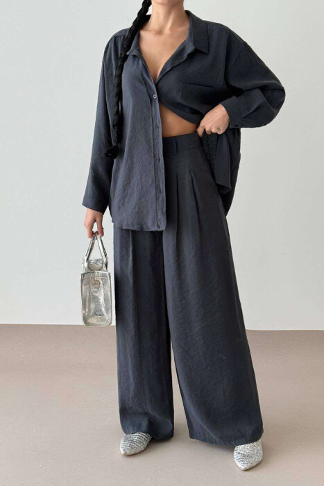 SHIRT+TROUSERS WOMEN SET IN DARK GREY COLOR 