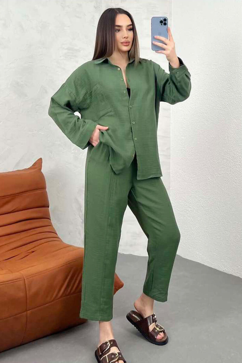 ONE COLOR SHIRT+TROUSERS WOMEN SET GREEN/JESHILE - 2