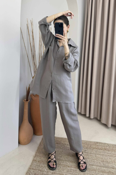ONE COLOR SHIRT+TROUSERS WOMEN SET GREY/GRI 