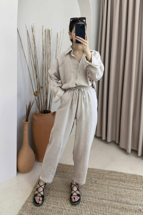 ONE COLOR SHIRT+TROUSERS WOMEN SET LIGHT BEIGE/BZHZB 