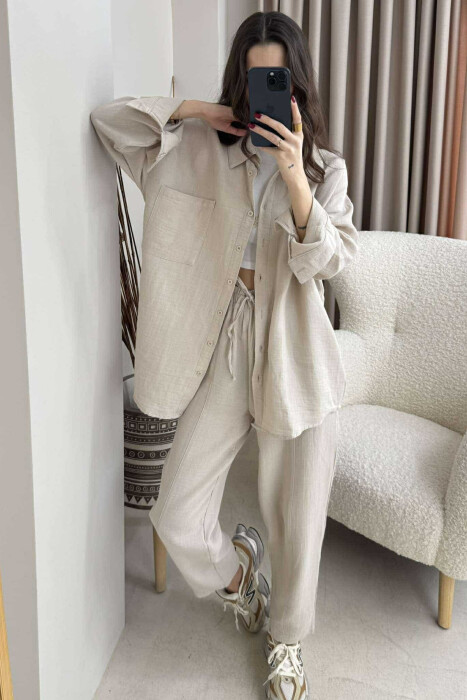 ONE COLOR SHIRT+TROUSERS WOMEN SET LIGHT BEIGE/BZHZB - 2