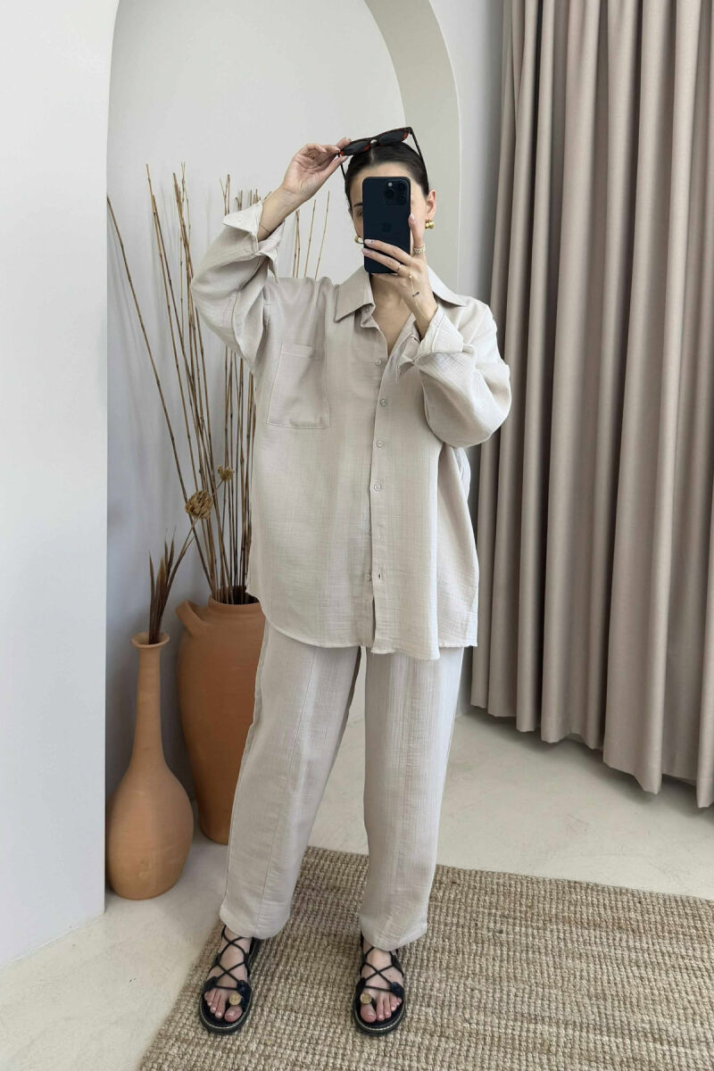 ONE COLOR SHIRT+TROUSERS WOMEN SET LIGHT BEIGE/BZHZB - 2