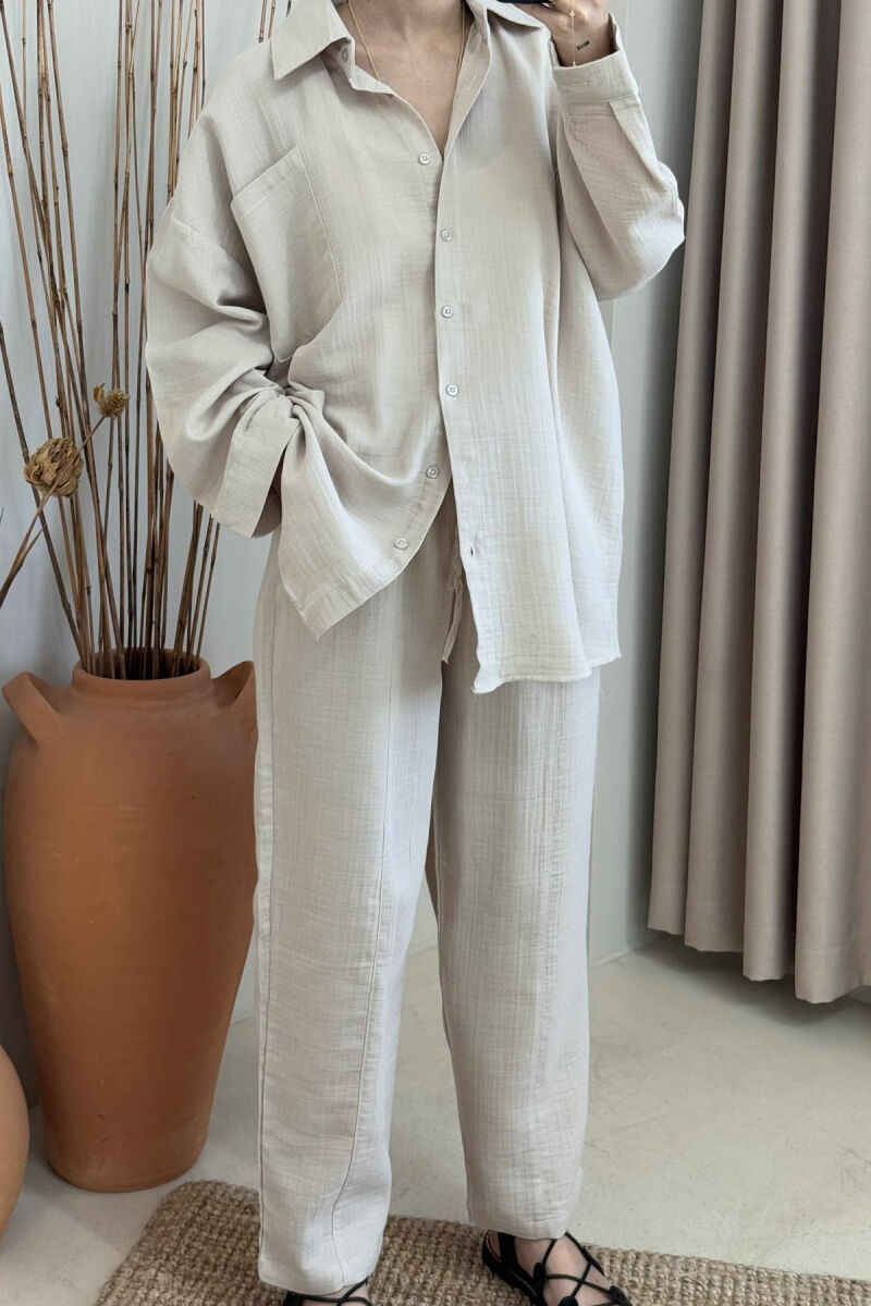ONE COLOR SHIRT+TROUSERS WOMEN SET LIGHT BEIGE/BZHZB - 3
