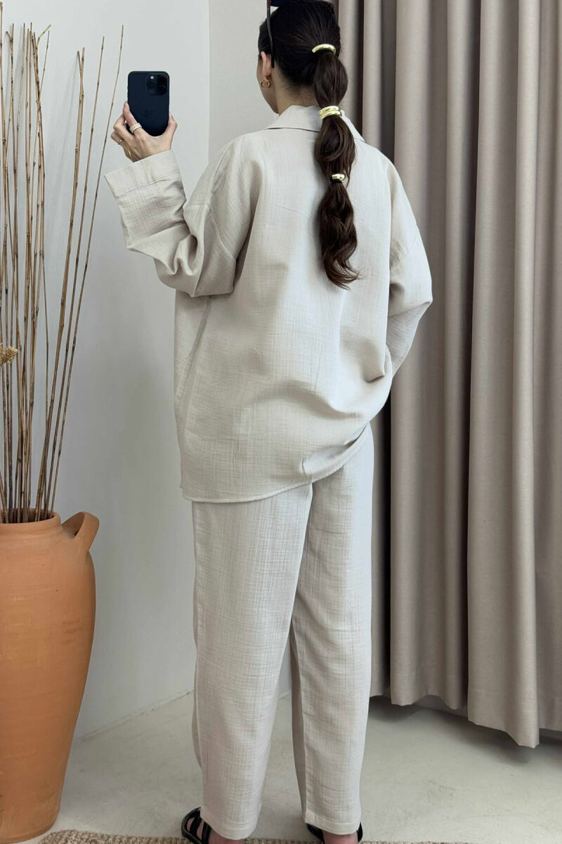 ONE COLOR SHIRT+TROUSERS WOMEN SET LIGHT BEIGE/BZHZB - 4