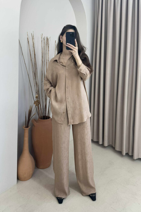 ONE COLOR SHIRT+TROUSERS WOMEN SET LIGHT BROWN/KAZB 
