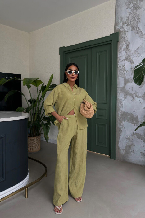 ONE COLOR SHIRT+TROUSERS WOMEN SET LIGHT GREEN/JEZB 