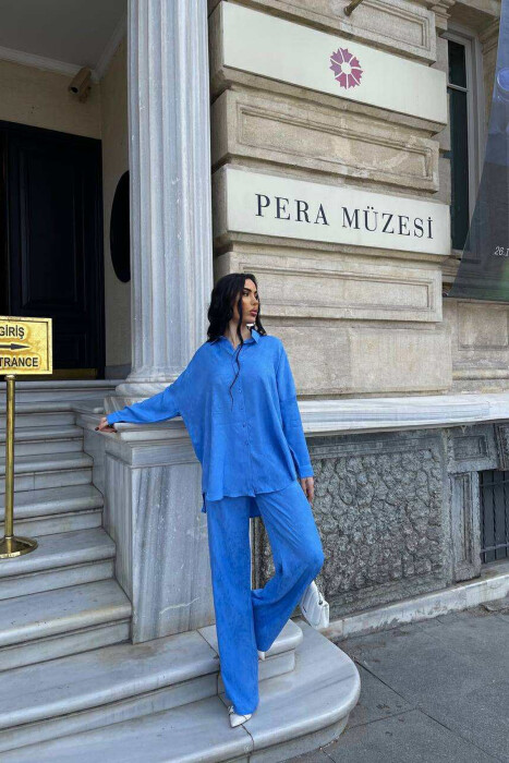 SET NJË NGJYRËSH KËMISHË+PANTALLONA PËR FEMRA NË NGJYRË BLU E ZBARDHUR 