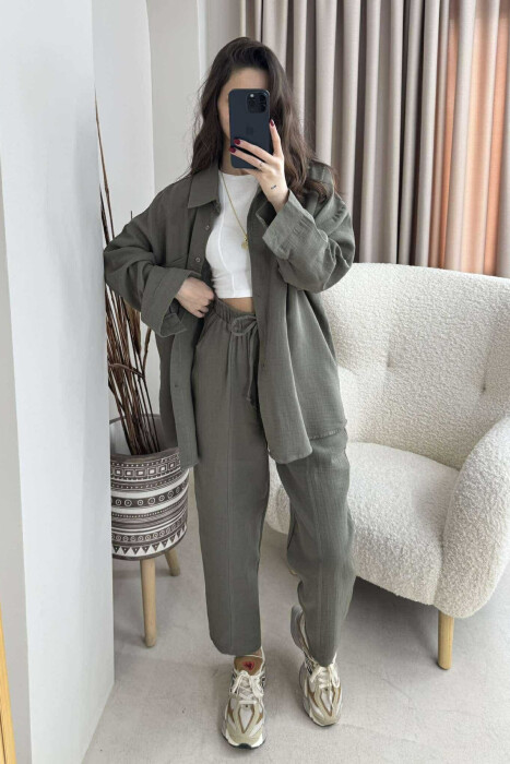 ONE COLOR SHIRT+TROUSERS WOMEN SET OLIVE/ULLI 