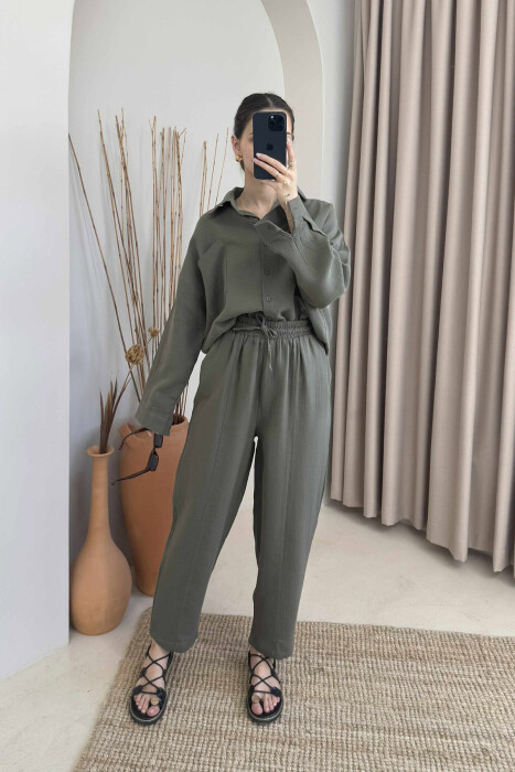 ONE COLOR SHIRT+TROUSERS WOMEN SET OLIVE/ULLI 