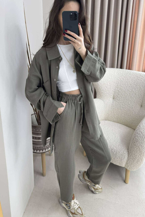 ONE COLOR SHIRT+TROUSERS WOMEN SET OLIVE/ULLI - 2