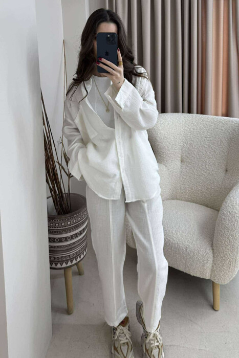 ONE COLOR SHIRT+TROUSERS WOMEN SET WHITE-E BARDHE 