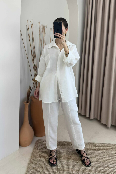 ONE COLOR SHIRT+TROUSERS WOMEN SET WHITE-E BARDHE 