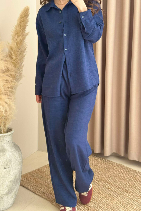 ONE COLOR SHIRT+TROUSERS WOMEN VEST DARK BLUE/BEE - 3