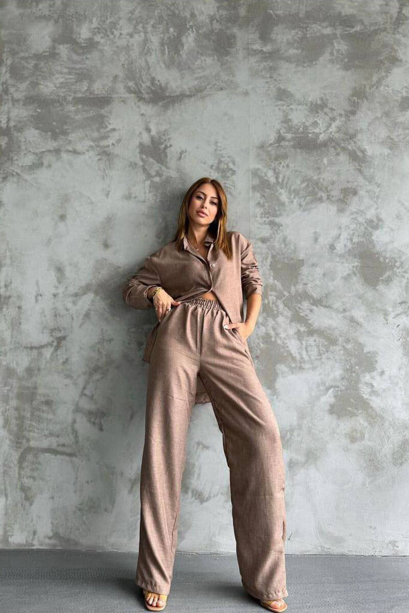 ONE COLOR SHIRT+TROUSERS WOMEN VEST LIGHT BROWN/KAZB - 1