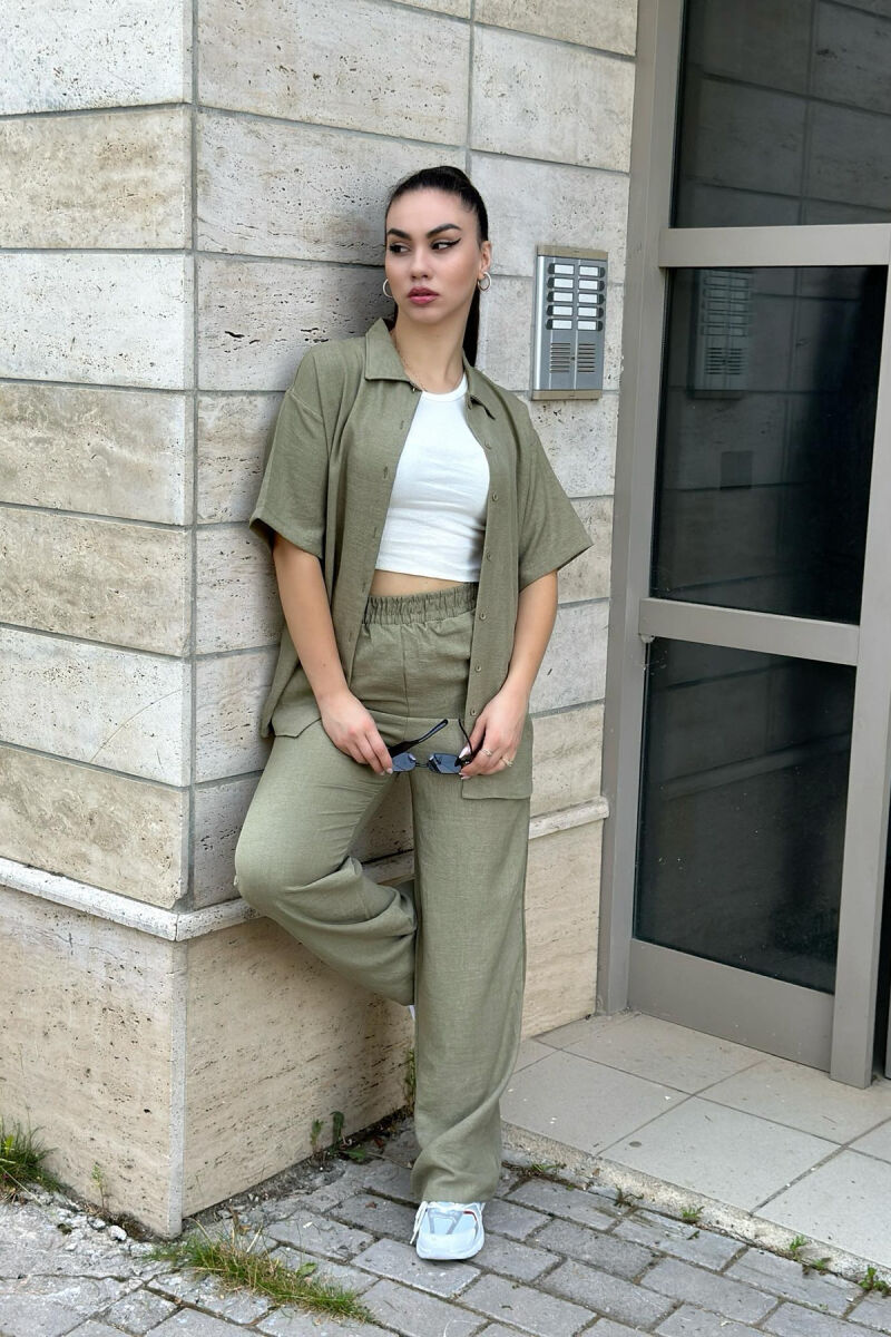 ONE COLOR SHIRT+TROUSERS WOMEN VEST OLIVE/ULLI - 1