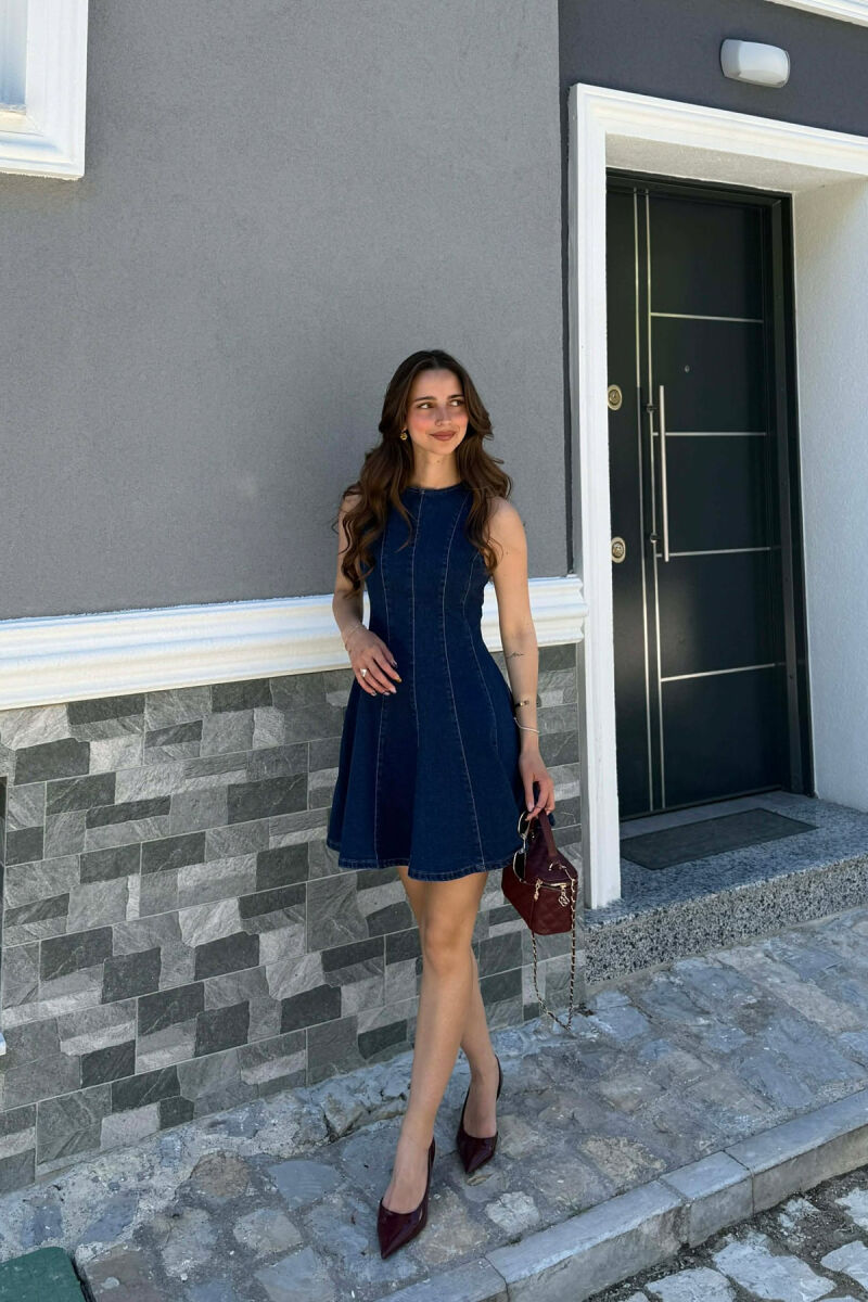 ONE COLOR SHORT DENIM WOMAN DRESS BLUE/BLU - 1