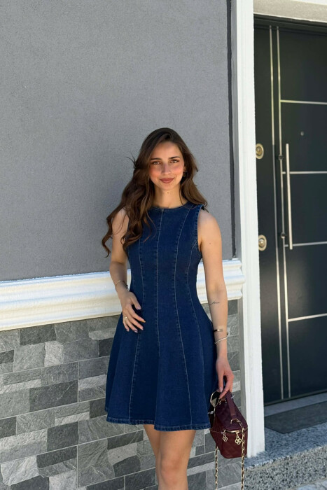 ONE COLOR SHORT DENIM WOMAN DRESS BLUE/BLU - 4