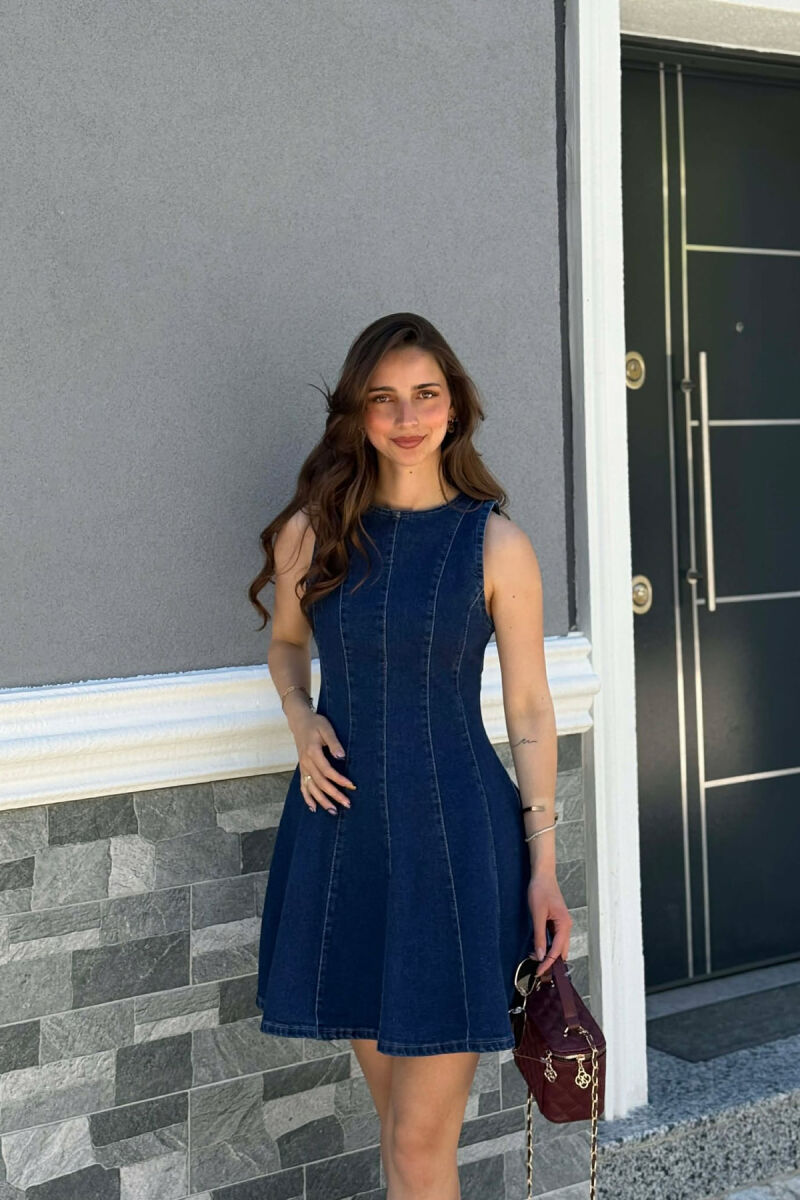 ONE COLOR SHORT DENIM WOMAN DRESS BLUE/BLU - 4