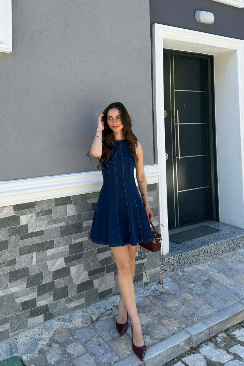 ONE COLOR SHORT DENIM WOMAN DRESS BLUE/BLU - 5
