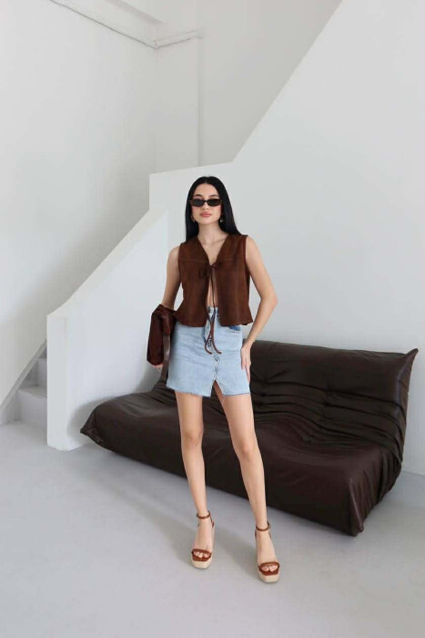 ONE COLOR SHORT DENIM WOMAN SKIRT LIGHTBLUE/BZ - 1