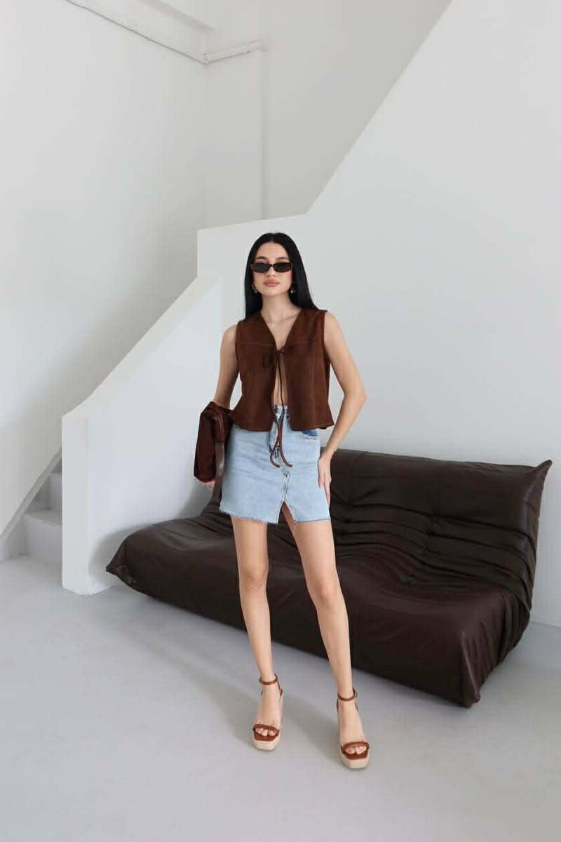 ONE COLOR SHORT DENIM WOMAN SKIRT LIGHTBLUE/BZ - 1