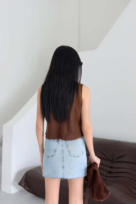 ONE COLOR SHORT DENIM WOMAN SKIRT LIGHTBLUE/BZ - 4