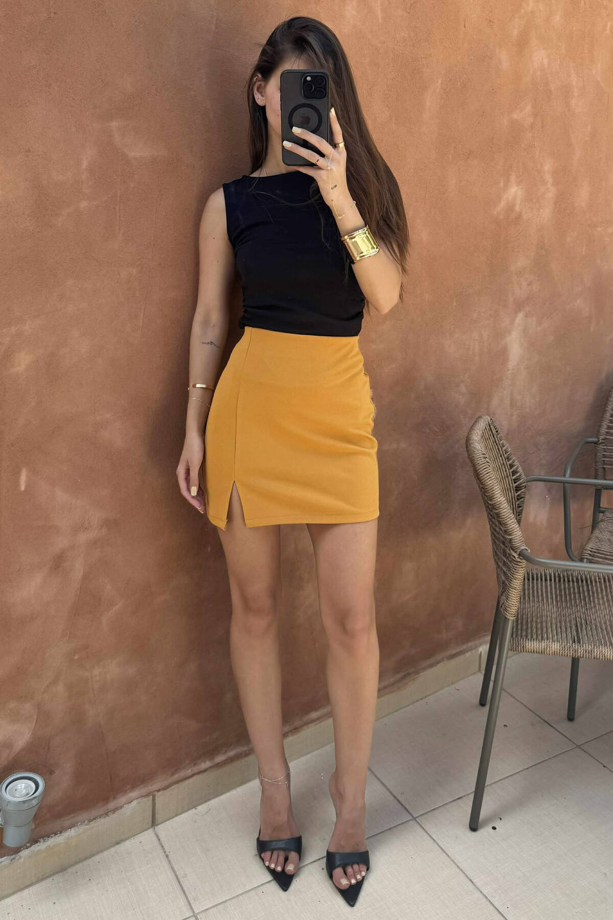 ONE COLOR SHORT SKIRT MUSTARD/MUSTARDE SKIRTS KLAUDIO FASHION EL-7863