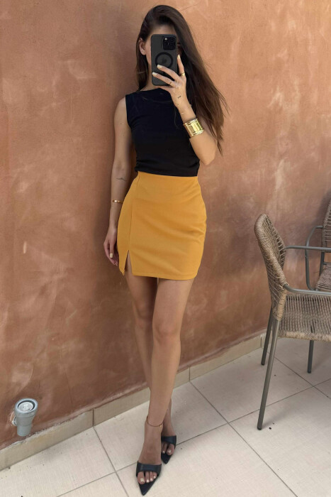 ONE COLOR SHORT SKIRT MUSTARD/MUSTARDE - 4