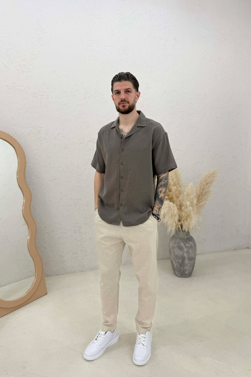 ONE COLOR SHORT SLEEVE MAN SHIRT OLIVE/ULLI - 3