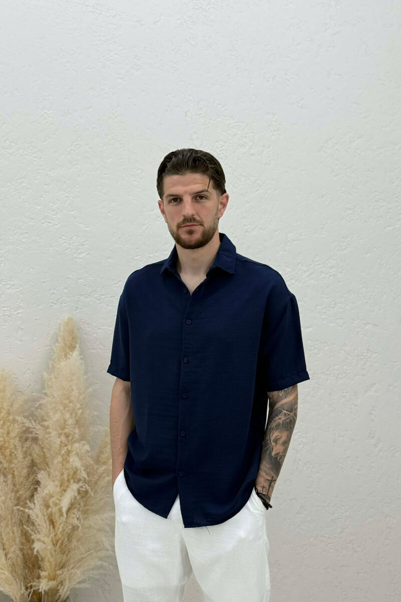 ONE COLOR SHORT SLEEVE MEN SHIRT BLUE/BLU - 1