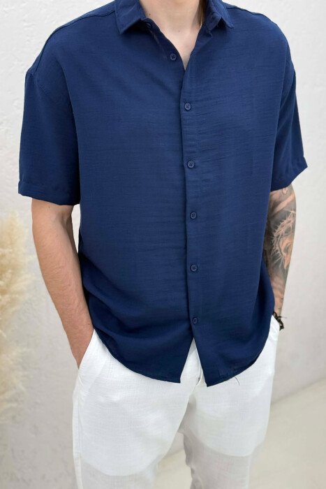ONE COLOR SHORT SLEEVE MEN SHIRT BLUE/BLU - 4
