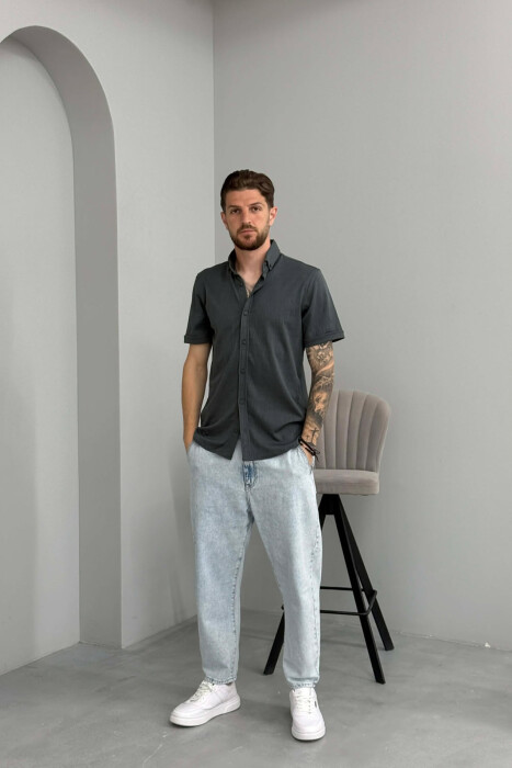 ONE COLOR SHORT SLEEVE MEN SHIRT DARK GREY/GEE - 3