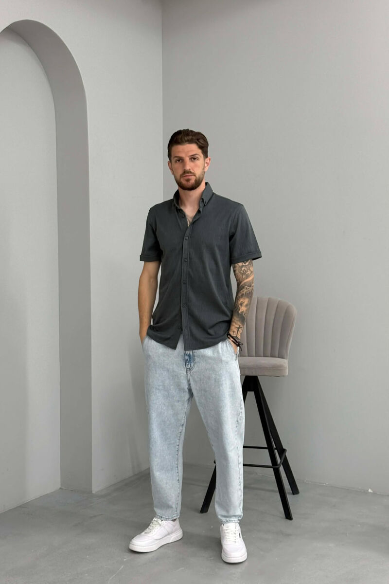 ONE COLOR SHORT SLEEVE MEN SHIRT DARK GREY/GEE - 3