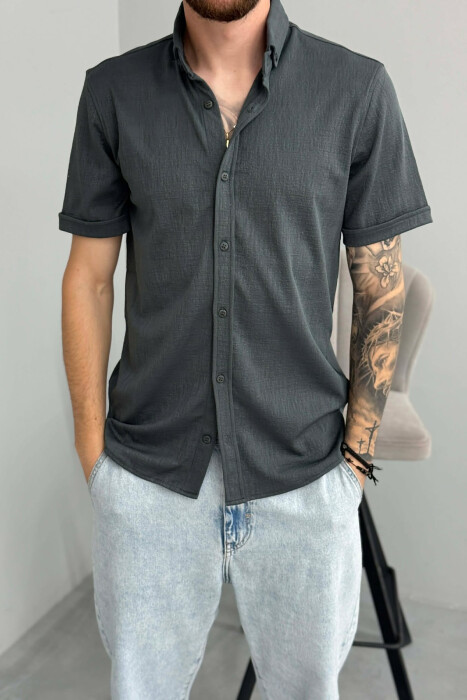 ONE COLOR SHORT SLEEVE MEN SHIRT DARK GREY/GEE - 4