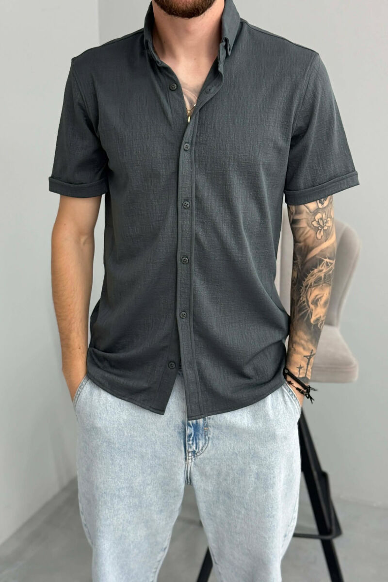 ONE COLOR SHORT SLEEVE MEN SHIRT DARK GREY/GEE - 4