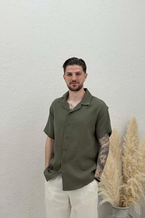 ONE COLOR SHORT SLEEVE MEN SHIRT GREEN/JESHILE 