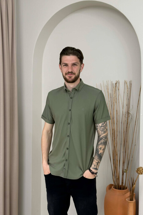 ONE COLOR SHORT SLEEVE MEN SHIRT GREEN/JESHILE - 1