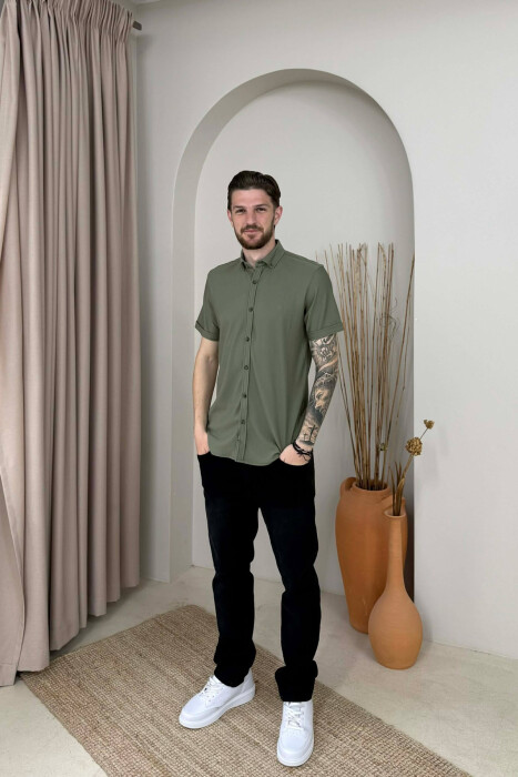 ONE COLOR SHORT SLEEVE MEN SHIRT GREEN/JESHILE - 2