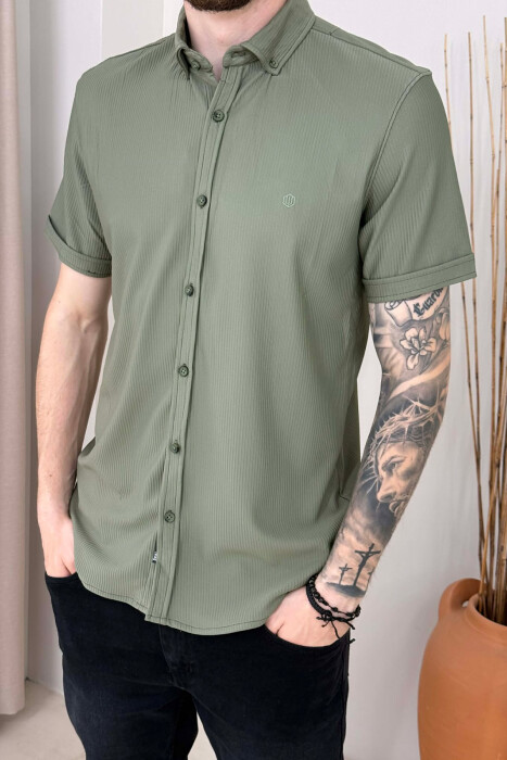 ONE COLOR SHORT SLEEVE MEN SHIRT GREEN/JESHILE - 4