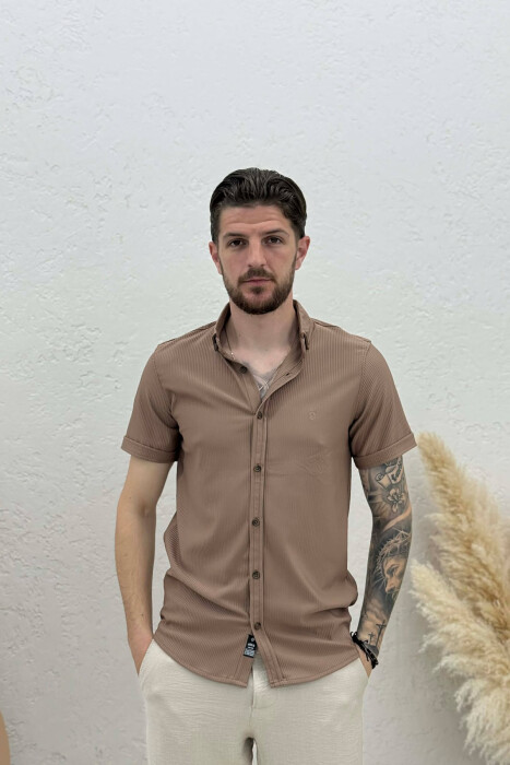 ONE COLOR SHORT SLEEVE MEN SHIRT LIGHT BROWN/KAZB - 1