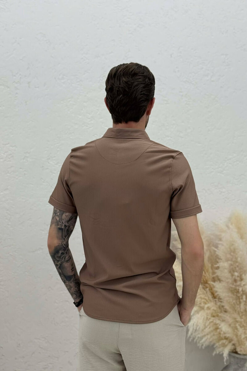 ONE COLOR SHORT SLEEVE MEN SHIRT LIGHT BROWN/KAZB - 2