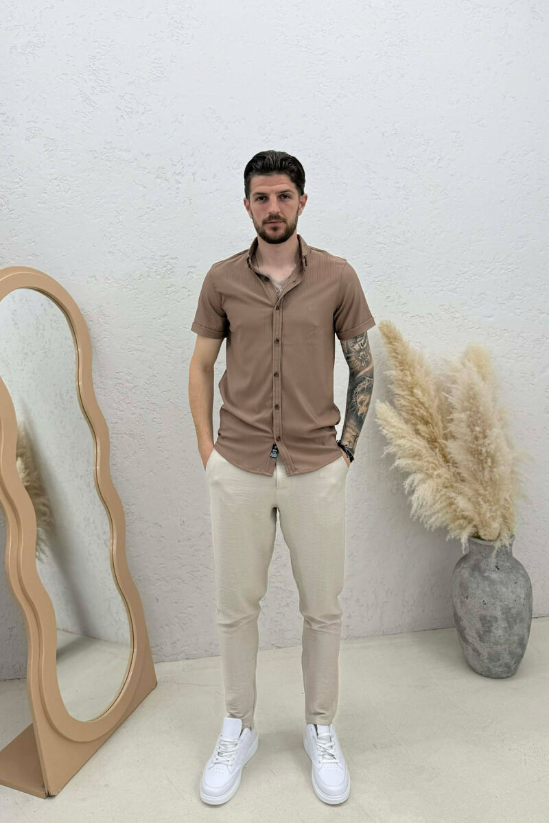 ONE COLOR SHORT SLEEVE MEN SHIRT LIGHT BROWN/KAZB - 3
