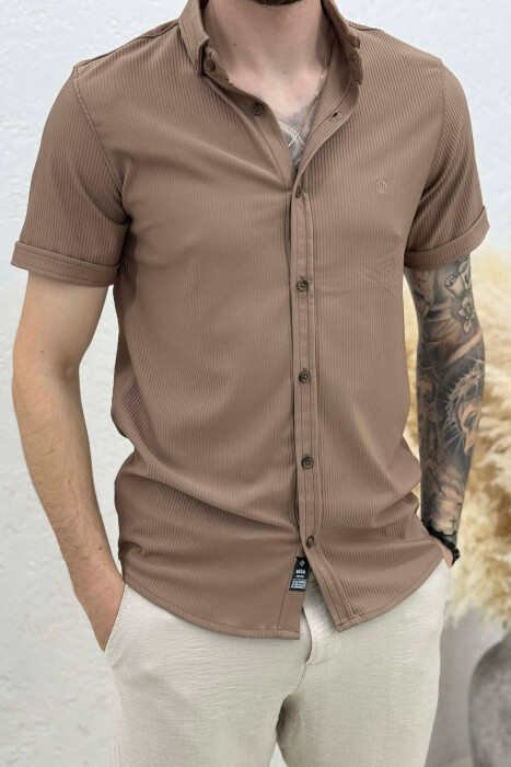 ONE COLOR SHORT SLEEVE MEN SHIRT LIGHT BROWN/KAZB - 4