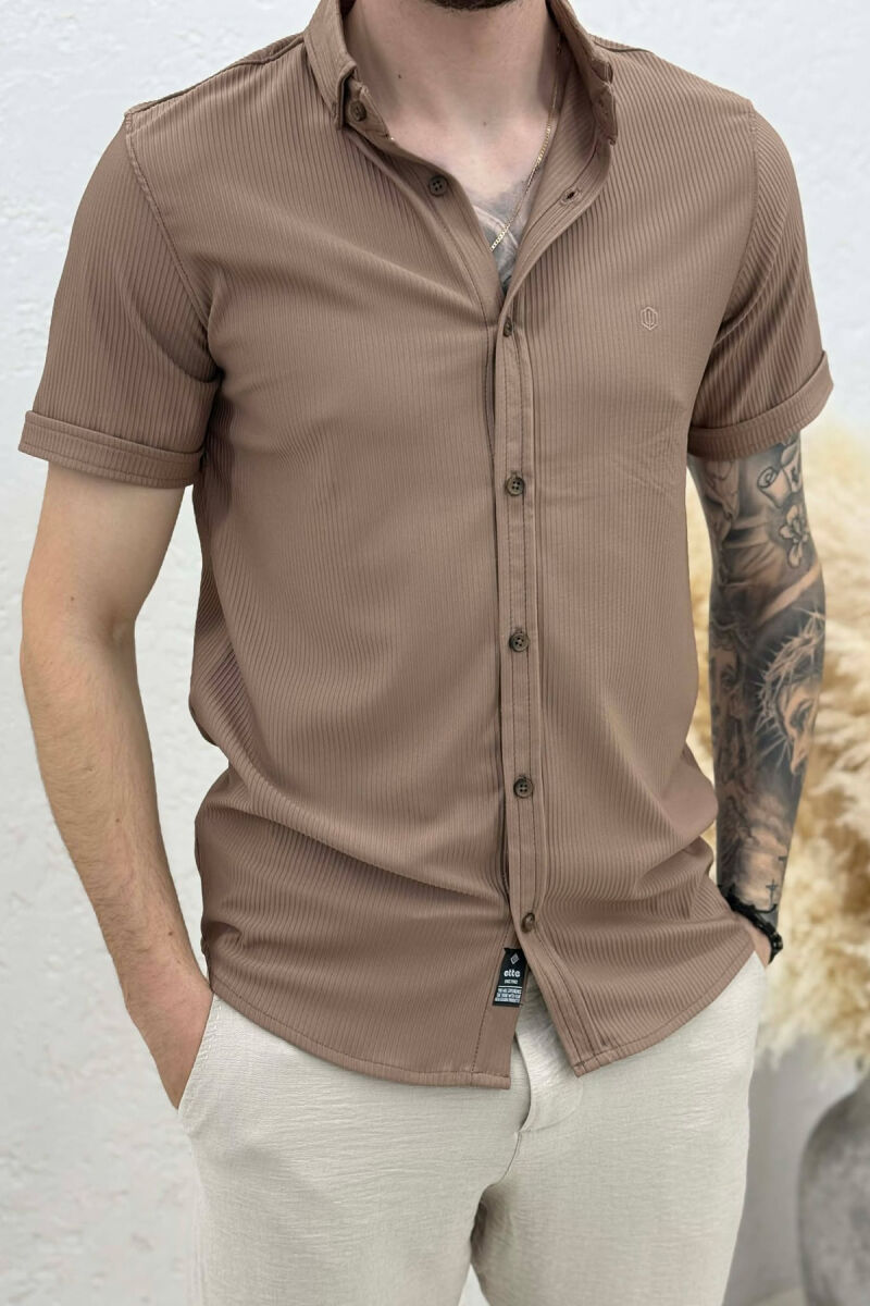ONE COLOR SHORT SLEEVE MEN SHIRT LIGHT BROWN/KAZB - 4
